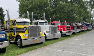 Row of antique trucks