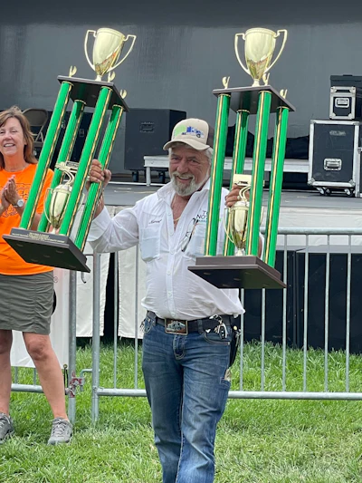Truck driver with trophies