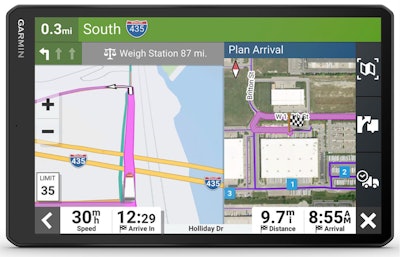 Garmin GPS truck navigator screen