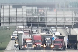 Trucks lined up in Omaha, Nebraska