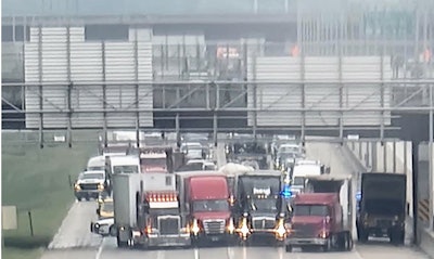 Trucks lined up in Omaha, Nebraska