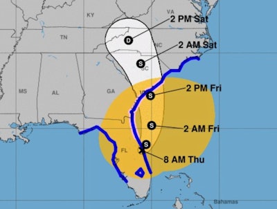 Map showing tropical storm path