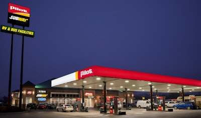 Pilot truck stop at night