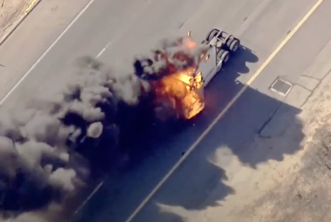 Semi truck on fire