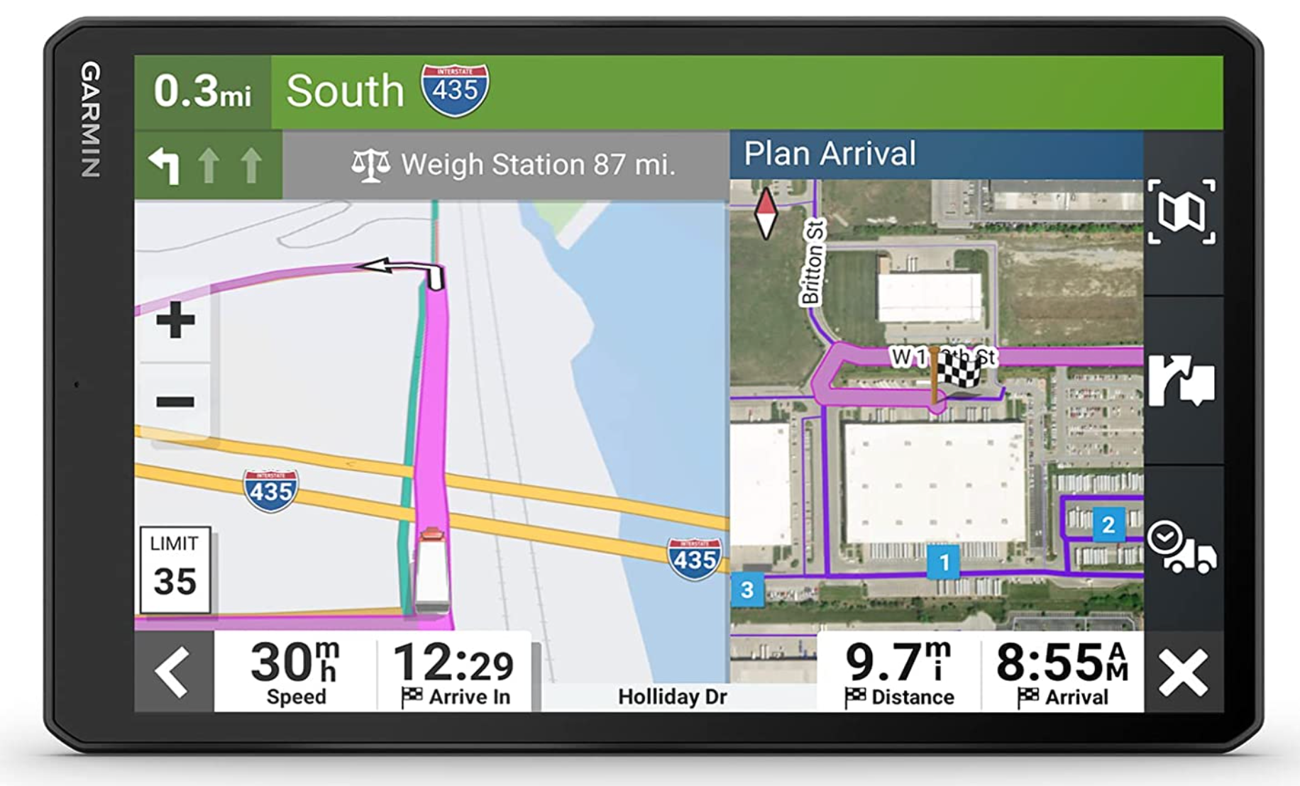 Screen of Garmin truck navigation device