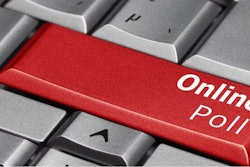 Computer kweyboard with large red key that says 'Online Poll'