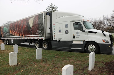 Tractor-trailer at cemetery
