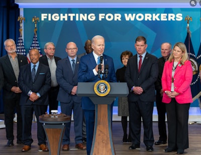 President Joe Biden and others at pension fund bail out announcement