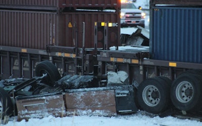 Train-truck accident scene