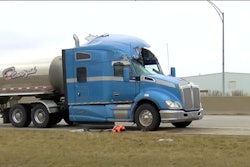 Damaged tractor-trailer aside interstate highway