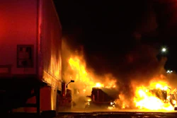 Trucks on fire