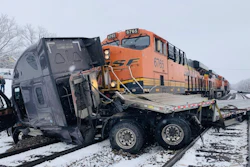 Tractor-trailer struck by BNSF freight train