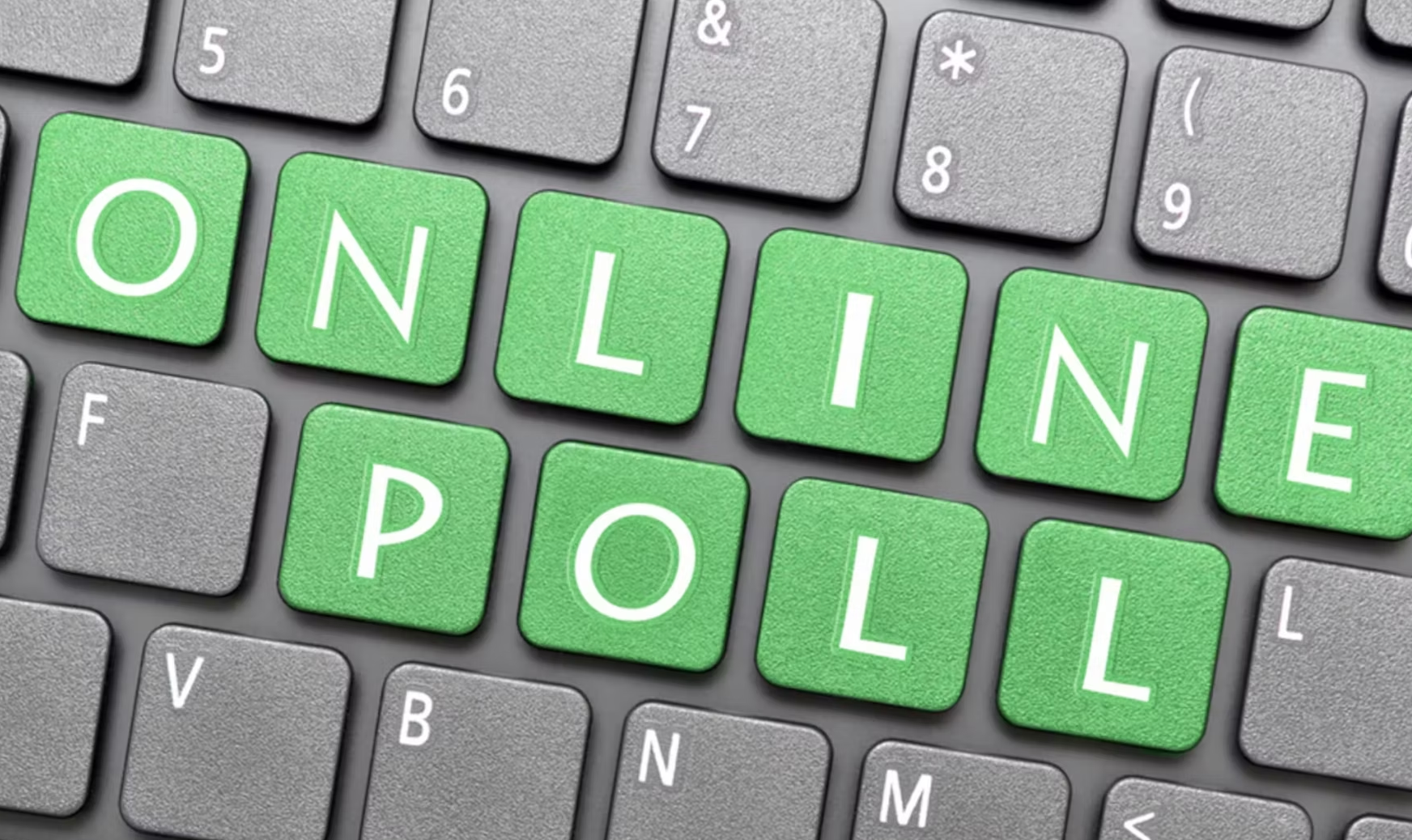 Computer keyboard with 'Online Poll' on keys