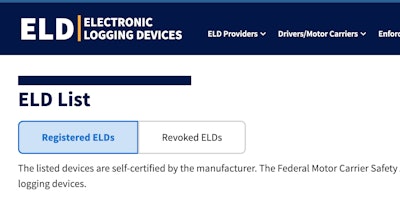 Opening page of Registered ELDs webspage