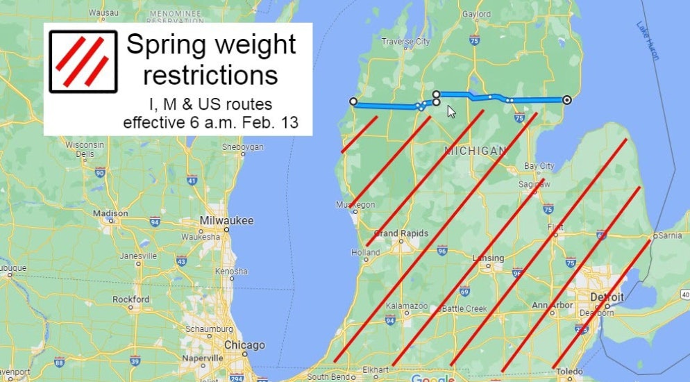 Michigan highway weight restrictions go into effect Monday, Feb. 13