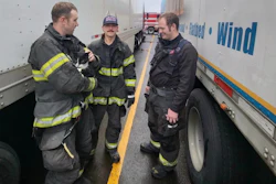 Firefighters with cat found on tractor-trailer
