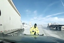 Wyoming Highway Patrol officer doges tractor-trailer on I-80