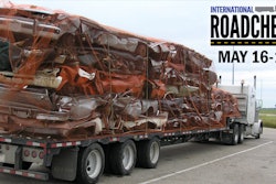 Loaded tractor-trailer and Roadhcheck graphic