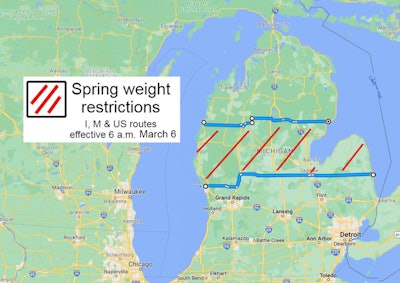 Map of Michigan with weight restrictions