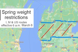Portion of map of Michigan showing latest weight restrictions
