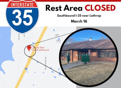 Map of rest area closure on I-35