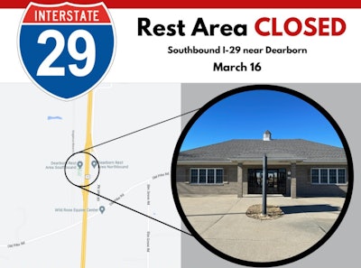Map of rest area closure on I-29