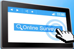 Hand touching computer screen saying 'Online survey'