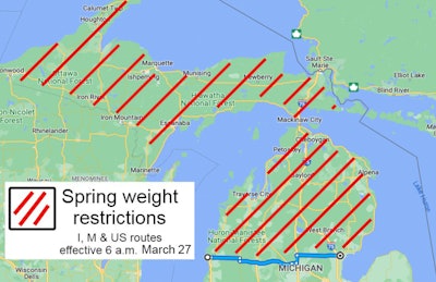 Map of weight restrictions in northern Michigan