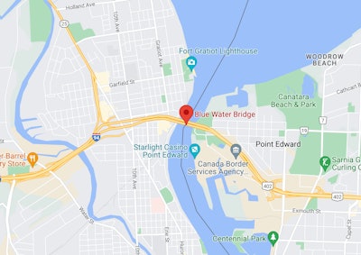 Map showing Blue Water Bridge