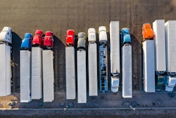 View from above of parked trucks