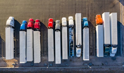 View from above of parked trucks