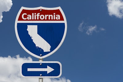 Road sign with map of California