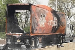Tractor-trailer damaged by fire and explosion