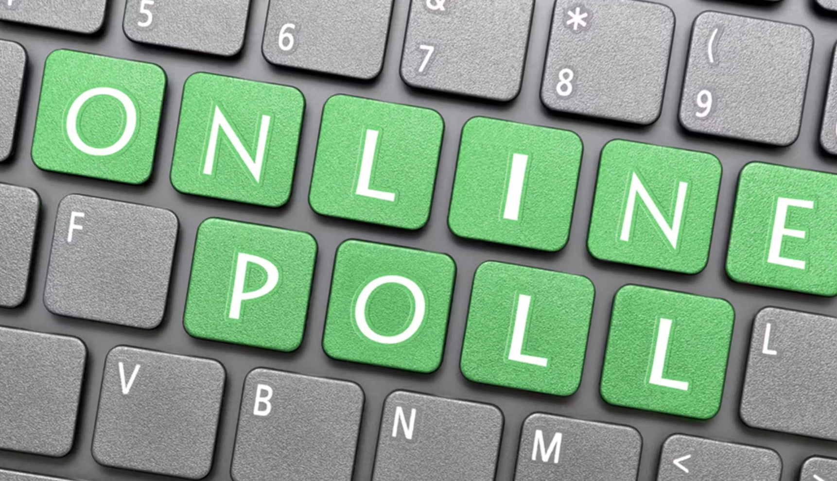 Computer keyboard with 'Online Poll' on keys