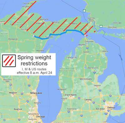 Map of Michigan with weight restrictions