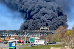 Huge plume of black smoke ovber I-95 bridge in Connecticut