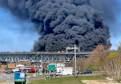 Huge plume of black smoke ovber I-95 bridge in Connecticut