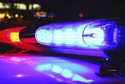 Red and blue lights on top of police car