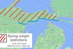 Map of Michigan with restricted highways marked