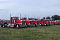 Lines of red trucks