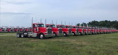 Lines of red trucks
