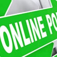 Green arrow sign with 'Online Poll' on it in white