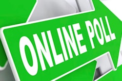 Green arrow sign with 'Online Poll' on it in white