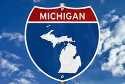 Map of Michigan on road sign