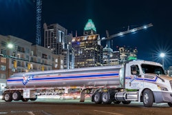Eagle Transport Corporation tanker in city at night