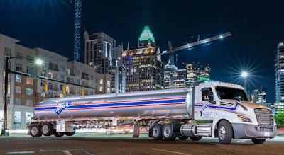 Eagle Transport Corporation tanker in city at night