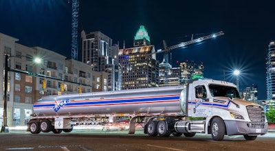 Eagle Transport Corporation tanker in city at night