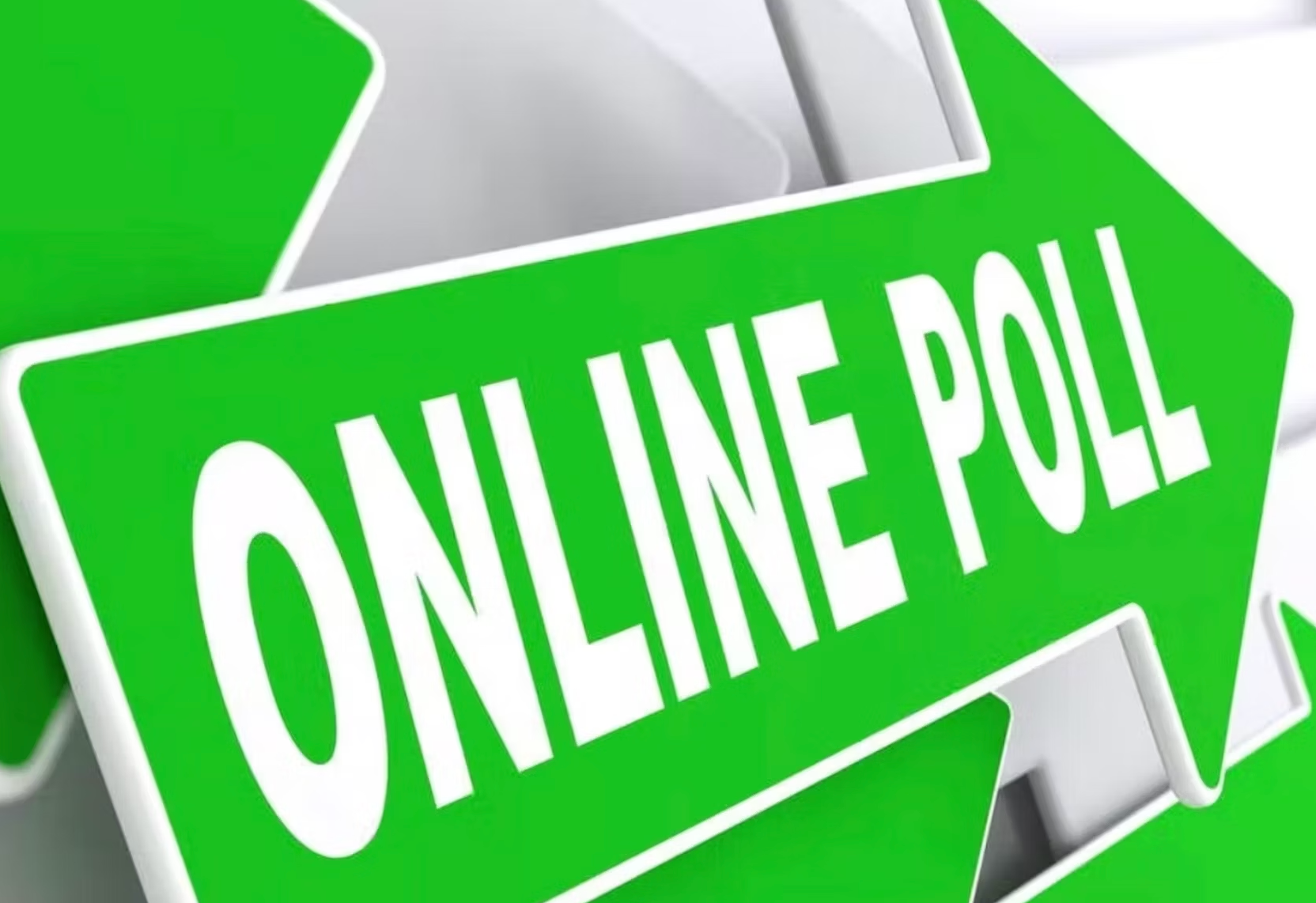 Green arrow with 'Online Poll' in white