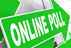 Green arrow with 'Online Poll' in white
