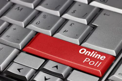 Computer keyboard with 'Online Poll' on one of the keys